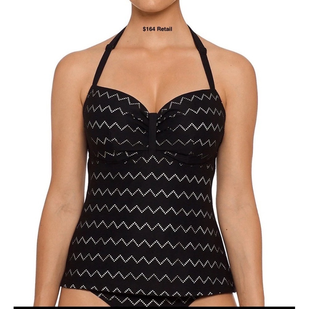 PRIMA DONNA Maya Padded Tankini Top Size 36B Black Chevron Crochet Swim Vacation